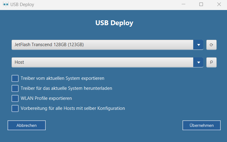 usb deploy Konfiguration