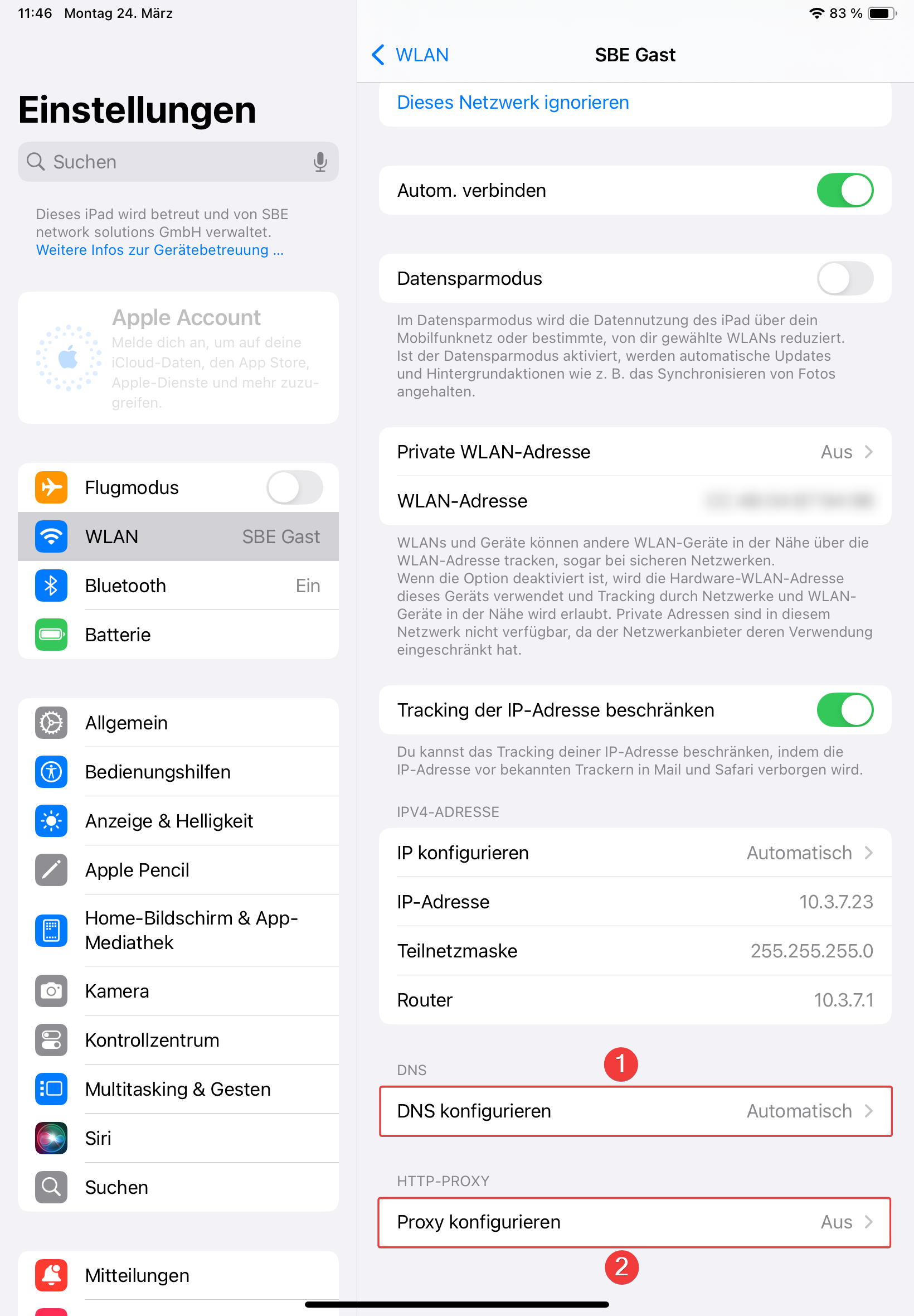 Einstellungen für DNS-Filter