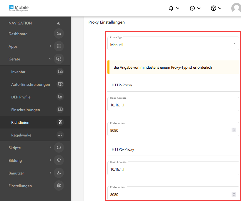 Alt Proxy eintragen