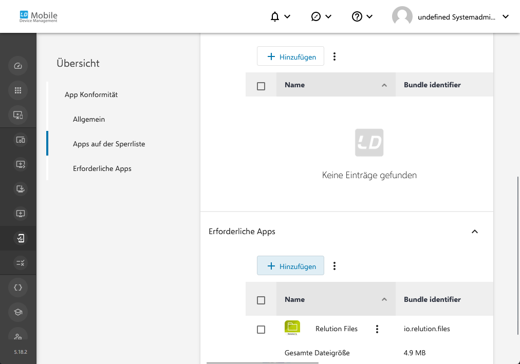 erforderliche Apps Relution