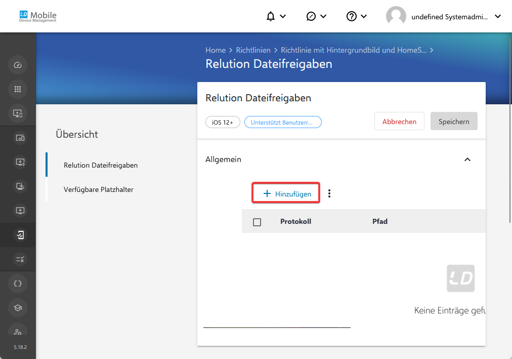 Dateifreigabe hinzufügen