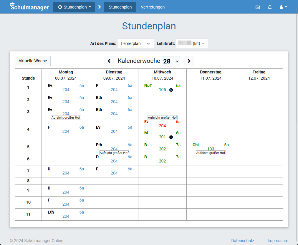 Stundenplan Übersicht