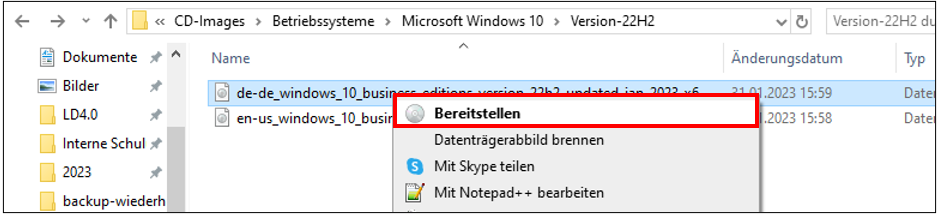 iso bereitstellen