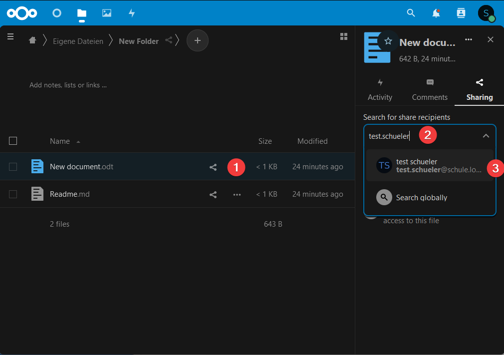 Nextcloud Dateien teilen