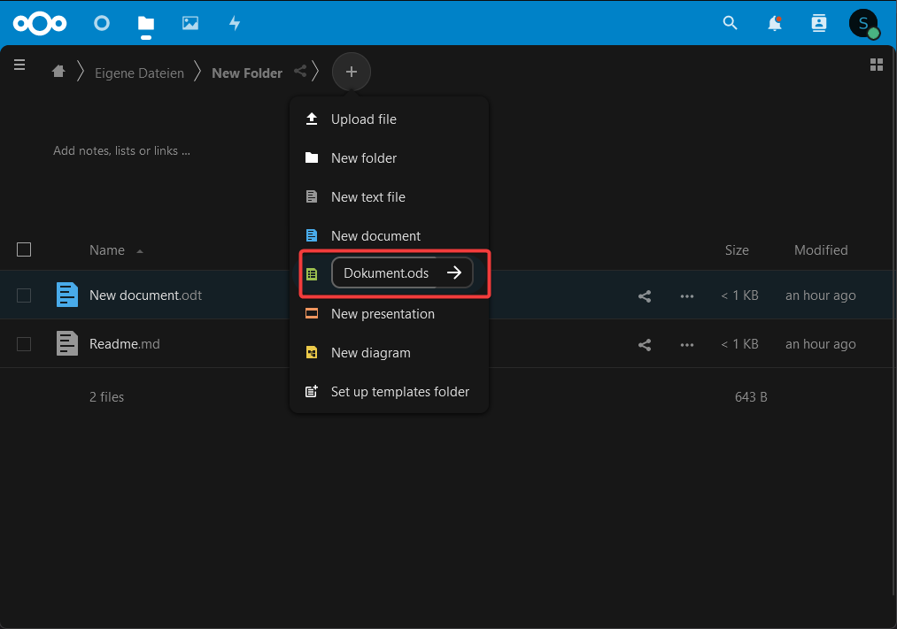 Nextcloud Office Dokument benennen