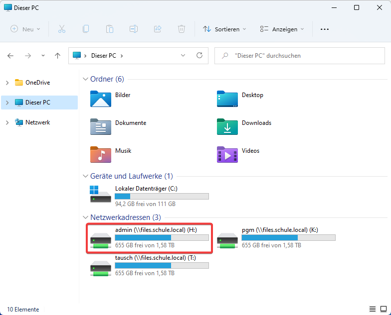 Homelaufwerk im Explorer