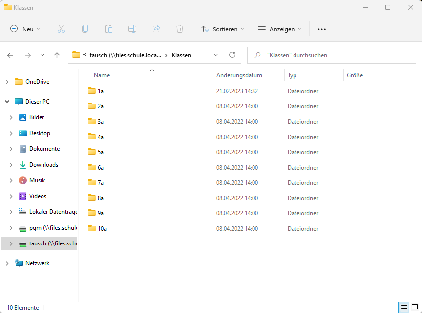 Verzeichnisstruktur und Ordneransicht des Klassentausch als Lehrer