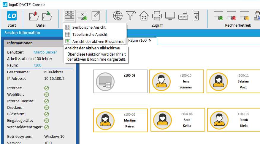 Ansicht der aktiven Bildschirme