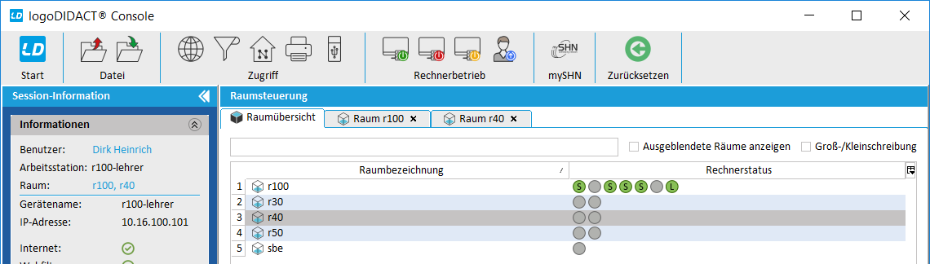 Raumübersicht der LogoDIDACT-Console