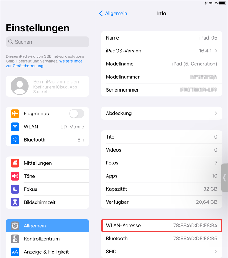 iPad-Informationsseite