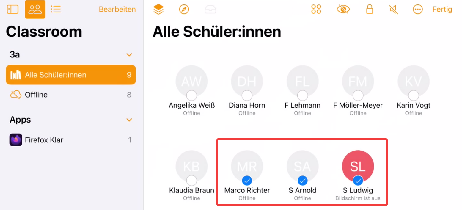 Classroom App starten und sperren