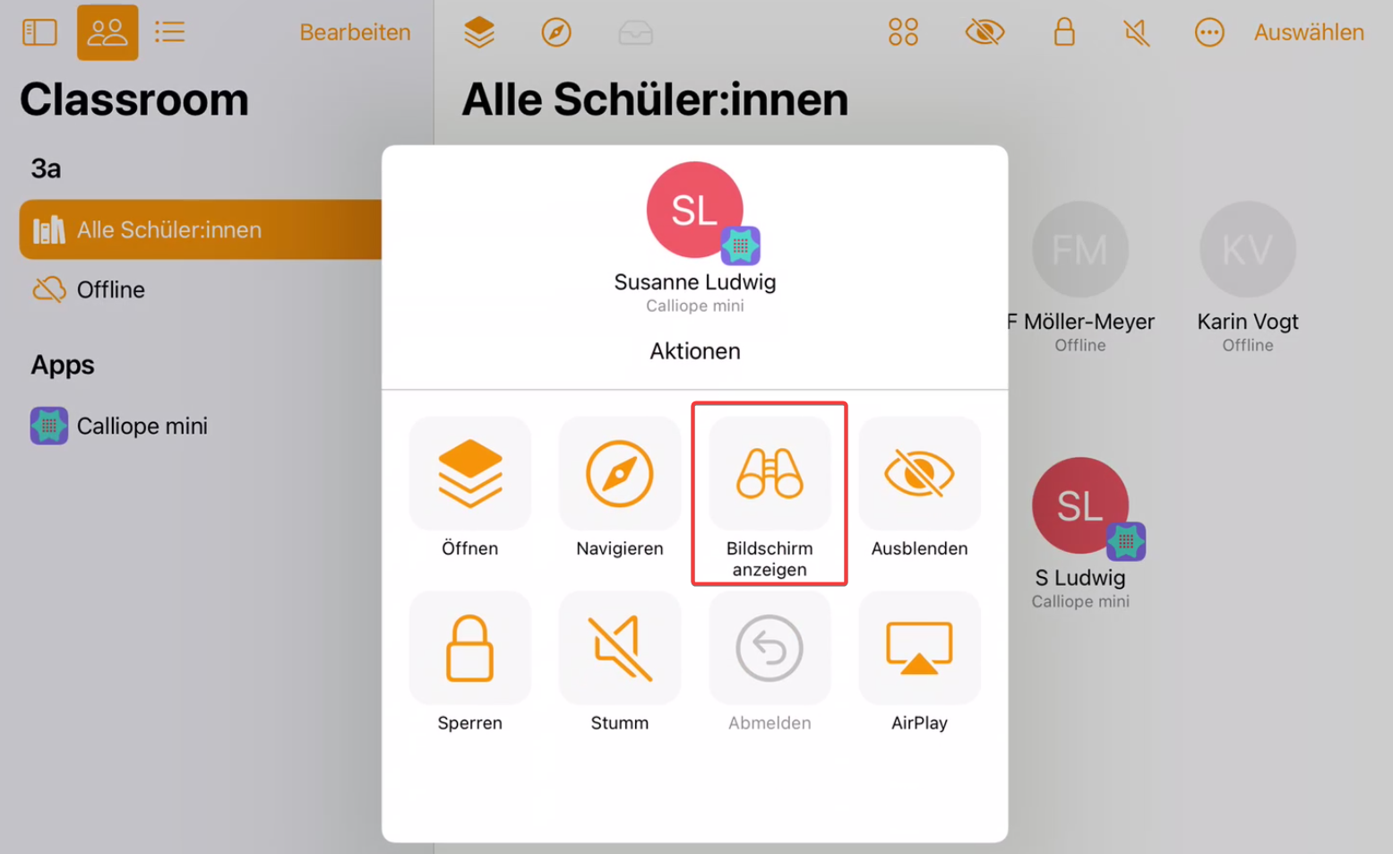 Classroom App starten und sperren