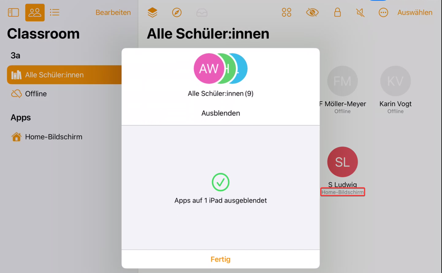 Classroom App starten und sperren