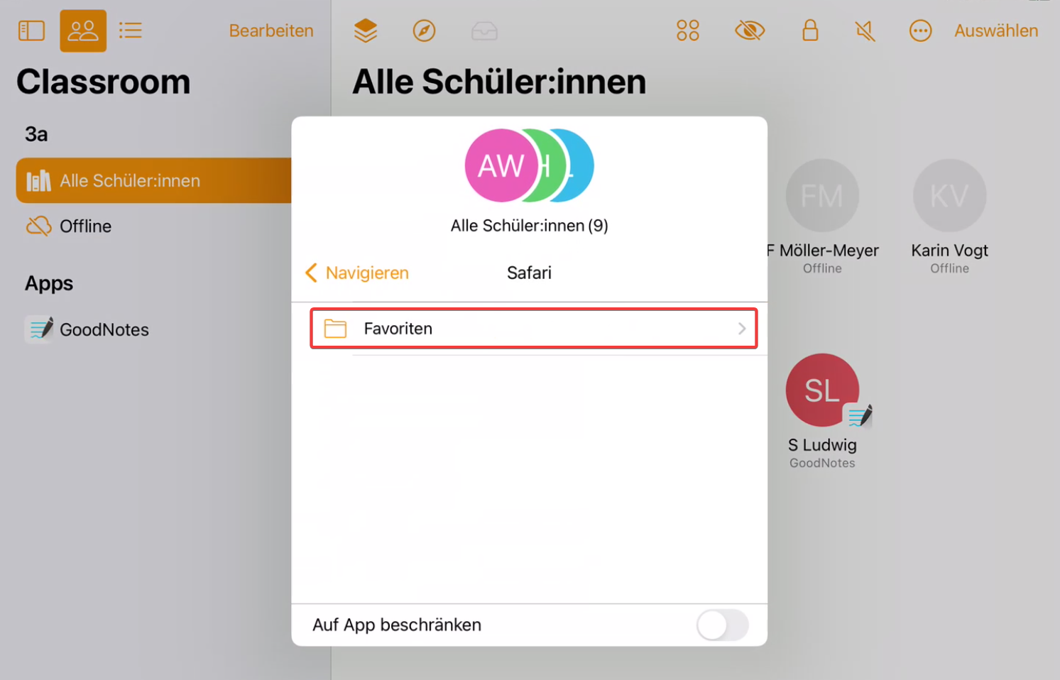 Classroom Safari Internetseite starten und sperren